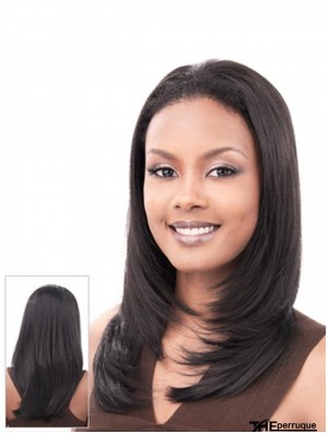 Cheveux raides indiens droits Noirs Coiffures longues 3/4 Perruques