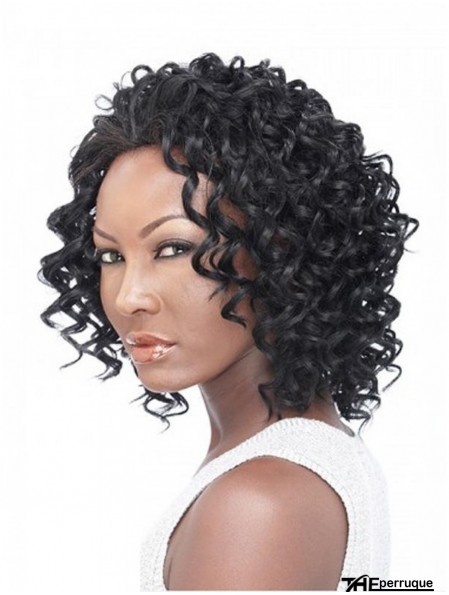 Cheveux bouclés brésiliens remy longueur d'épaule noire naturelle 3/4 perruques