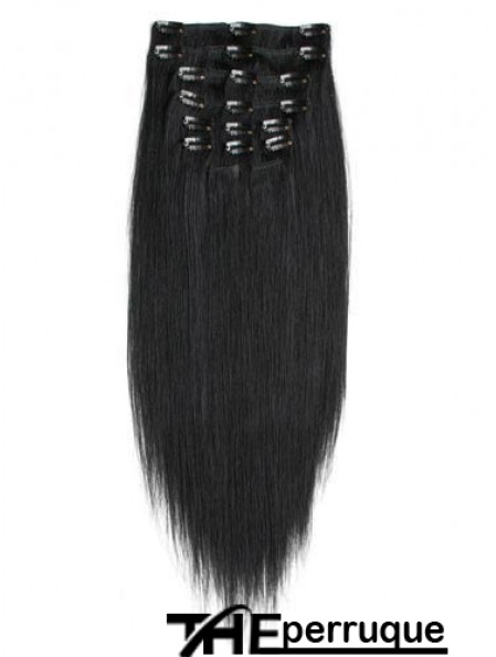 No-Fuss Black Remy Straight Hair Clip dans les extensions de cheveux