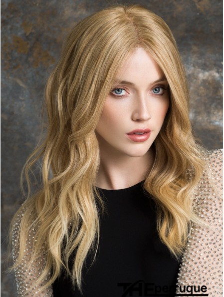 Longues perruques avant de lacet couleur blonde Style ondulé Perruques de cheveux humains