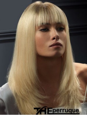 Perruque avant en dentelle Cheveux humains Style droit Couleur blonde avec une frange