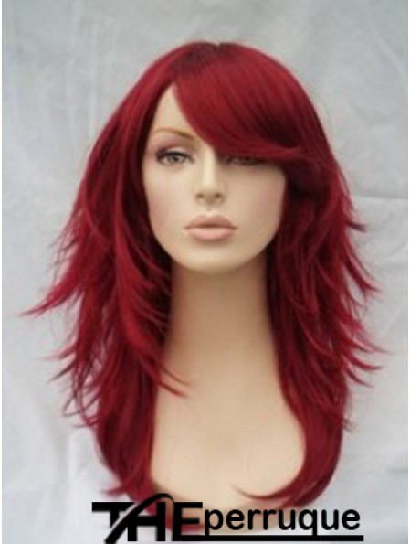 Perruque rouge de cheveux humains pleine perruque avec une longueur d'épaule ondulée de style frange