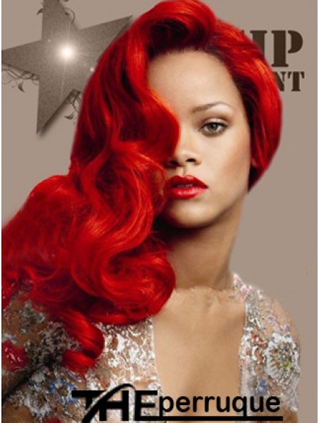 Perruque rouge cheveux humains avec une longueur ondulée capless style longue