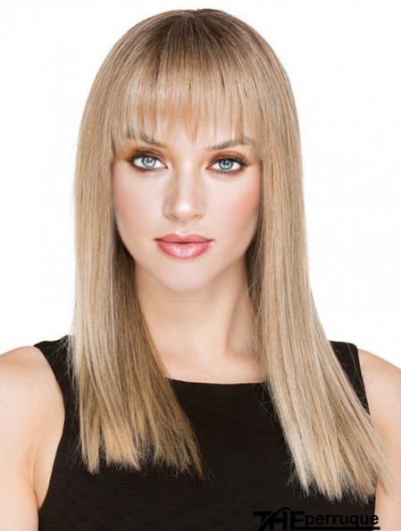 Perruques de monofilament de cheveux longs blonds avec une frange avec une frange pour les femmes