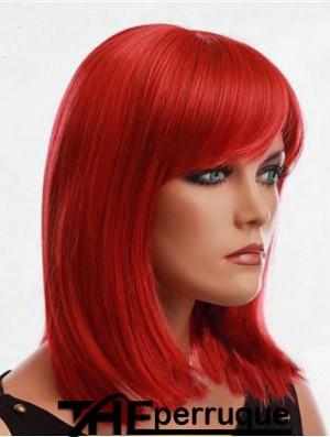 Perruque rouge de cheveux humains avec un style droit de couleur rouge capless frange