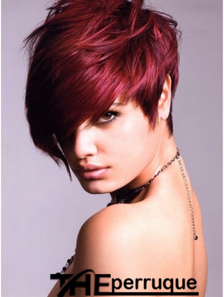Perruque avant de lacet de cheveux humains avec une couleur rouge courte de longueur de frange