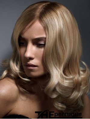 14 pouces longueur d'épaule blonde sans frange ondulées belles perruques de dentelle