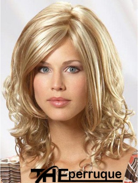 14 pouces épaule ondulée blonde cheveux humains monofilament perruque