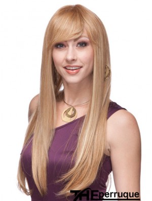 Droite Avec Frange Monofilament Blonde Top Perruques Longues