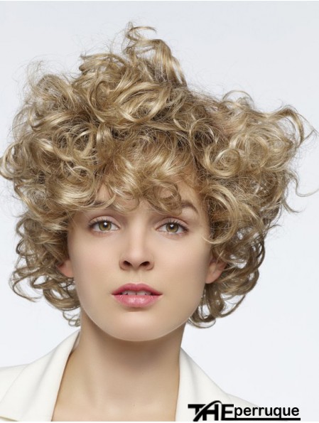 Perruque avant de dentelle bouclée profonde de cheveux humains de longueur d'épaule blonde avec 14 pouces pour les femmes