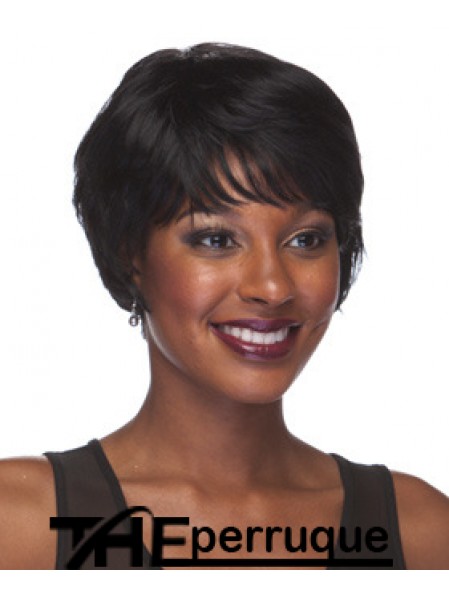 Perruque afro-américaine courte noire droite avec frange