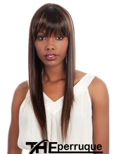 Long Yaki brun avec frange perruques afro-américaines à la mode