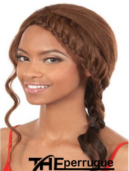 Longueur d'épaule brun ondulé sans frange perruques afro-américaines douces