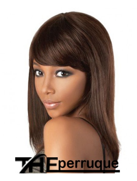 Longueur d'épaule Marron Droite Avec Frange Belles Perruques Afro-Américaines