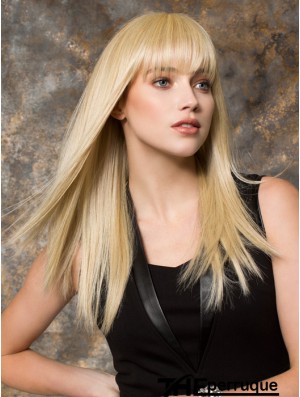 Longues perruques synthétiques blondes couleur blonde monofilament avec frange