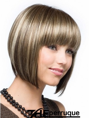 Cheveux synthétiques bon marché coupés coupe droite style brun couleur menton longueur