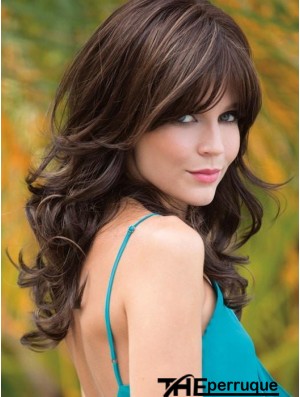 Avec Bangs Brown Wavy 18  inchlongues perruques synthétiques