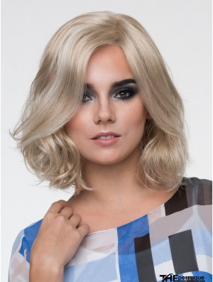 Monofilament 12 pouces blond platine ondulé sans frange cheveux synthétiques