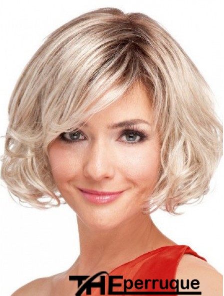 100% longueur de menton nouée perruques ondulées blondes Bob Top Bob