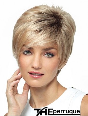 Perruque courte synthétique pour femme avec frange courte couleur blonde