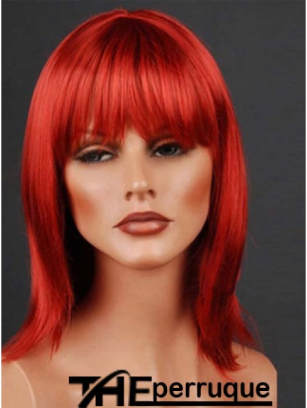 Synthétique Lacefront Perruque Monofilament Style Droit Couleur Rouge Avec Frange