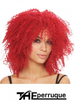 Kinky avec frange longueur d'épaule rouge Style Lace Front Wigs
