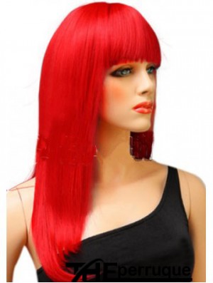 Perruque de cheveux rouge synthétique avec une frange longue ligne droite