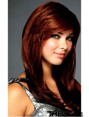 Fashion Auburn Straight avec Bangs Lace Front perruques longues