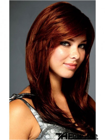 Fashion Auburn Straight avec Bangs Lace Front perruques longues