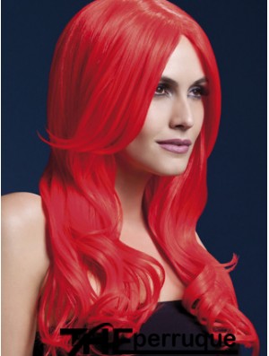 Style ondulé de couleur rouge de perruques synthétiques de cheveux longs avec capless