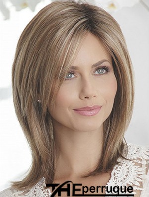 Layered Brown Straight Shoulder Length 14  inchSleek Medium Wigs