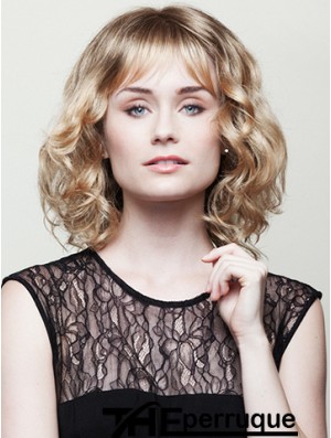 Avec Bangs Blonde Curly Chin Longueur 10  inchPerruques moyennes tendance