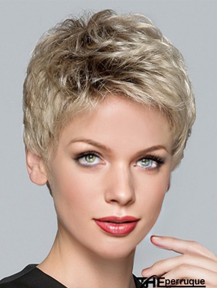 Boycuts Blonde synthétique droite 3 pouces perruques de cheveux courts