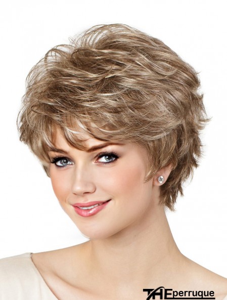 Classique Blonde Couleur Courte Ondulée 8 pouces Capless Lady Synthétique Perruques