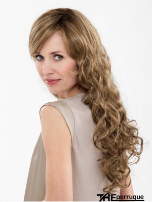 Brown Long Synthetic 20  inchCurly With Bangs Cheap Lace Front Wigs