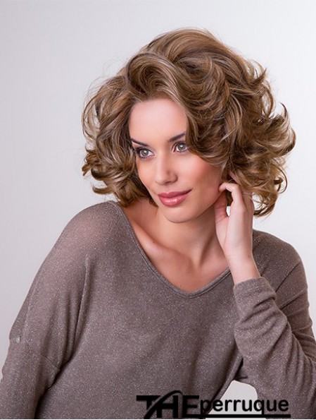 Brun 11 pouces couches ondulées capless synthétiques perruques moyennes pour les femmes