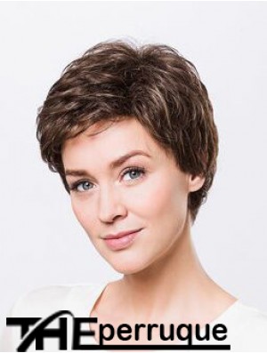 Brown Boycuts Short 8  inchWavy Synthetic Ladies Monofilament Wigs