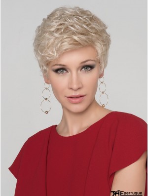 Curly Platinum Blonde Boycuts 4 pouces Mono Crown perruques