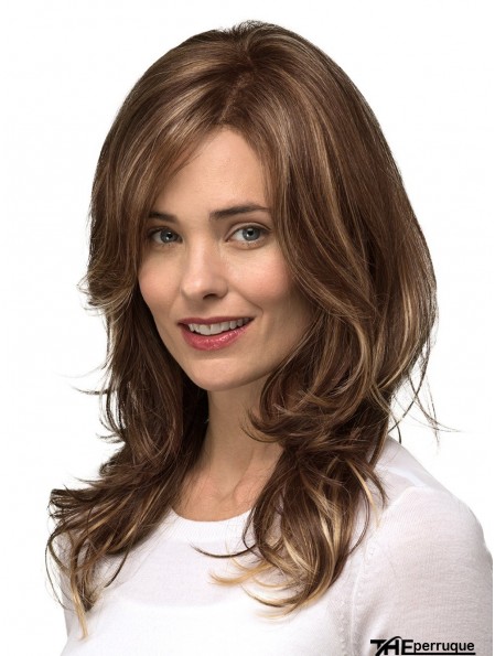 Brown Layered Wavy 14 pouces Long Mono Top Perruques pas cher