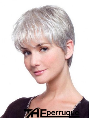 Perruque de cheveux gris avec dentelle synthétique avant gris coupe droite Style