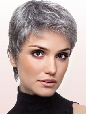 Perruques pour femmes plus âgées avec coupe courte en dentelle grise