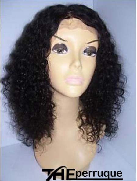 Cheveux noirs bouclés de longueur d'épaule de couleur noire avec des perruques avant de dentelle pour les femmes afro-américaines noires