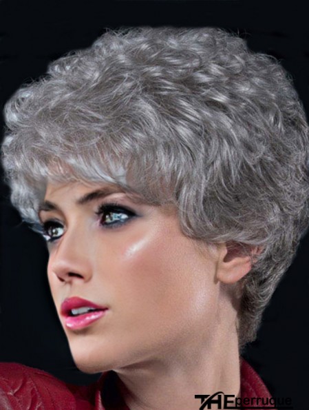 Perruques grises pour les femmes âgées avec une longueur courte de style bouclé en dentelle