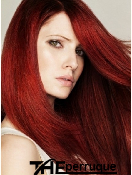 Coiffures Red Straight With Bangs Monofilament Long Wigs