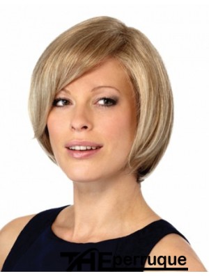 Style Blonde menton longueur droite Bobs monofilament perruques