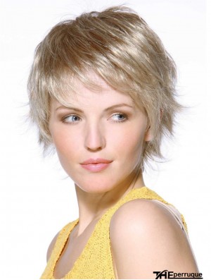 Perruques de dames monofilament blond synthétique longueur de menton ondulé Boycuts