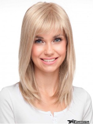 Blonde de haute qualité droite avec frange de longues perruques monofilament