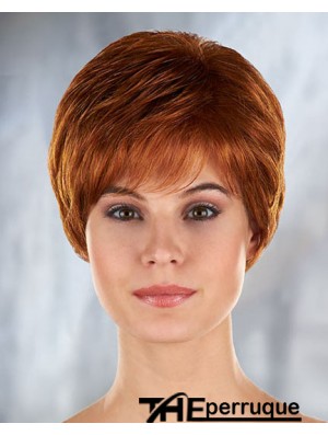 Auburn Curly Synthetic Short With Bangs Mono Filament Wigs