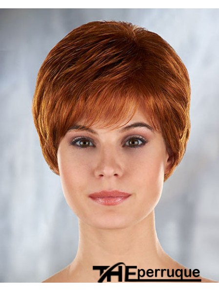 Auburn Curly Synthetic Short With Bangs Mono Filament Wigs