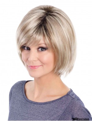 Pas cher Blonde Bob perruques longueur de menton de style droit avec capless